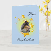 Schattig blauw ruw coat Collie is een ster Kaart (Gele Bloem)