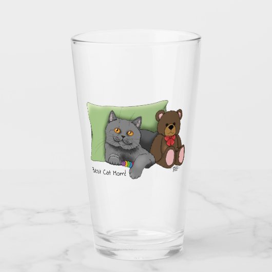 Schattig Blauw Schattig Grijs Beste Kat Moeder Moe Glas (Voorkant)