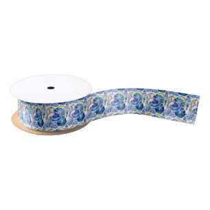 schattig blauw schelp tegelpatroon  satijnen lint