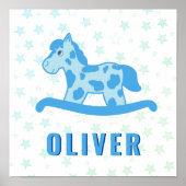 Schattig Blauw Schommelpaard Ster Kindernaam Poster (Voorkant)