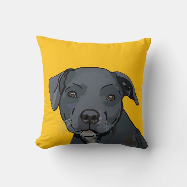 Schattig blauw staffy (beige) kussen (Voorkant)