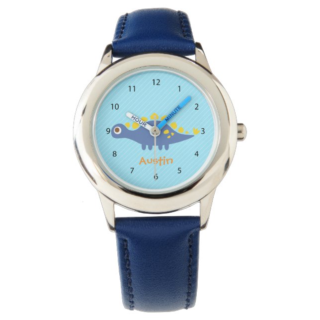 Schattig blauw stegosaurus dinosaurus Kinder horlo Horloge (Voorkant)