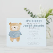 Schattig blauw teddybeer Baby shower "het is een j Kaart (Staand voorkant)