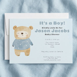Schattig blauw teddybeer Baby shower "het is een j Kaart
