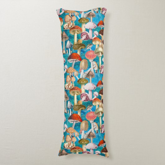 Schattig blauw turquoise paddenstoel schimmel patr lichaamskussen (Voorkant Verticaal)