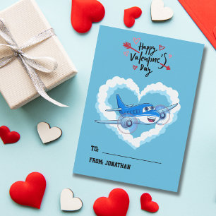 Schattig Blauw Vliegtuig, Kinderschool, Valentijns Feestdagenkaart