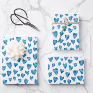 Schattig blauw watercolor liefdeshartpatroon inpakpapier vel