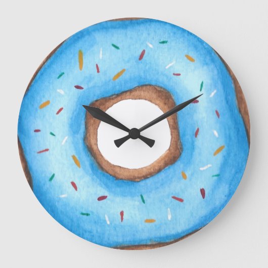 Schattig blauw Waterverf donut Grote Klok (Voorkant)