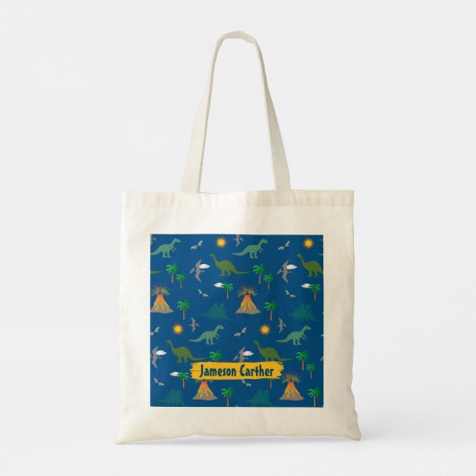 Schattig Blauw Wildlife Dinosaurus Patroon Geperso Tote Bag (Achterkant)