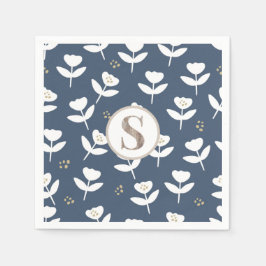 Schattig Blauw & Wit Bloemmotief Monogram Eenvoudi Servet