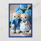 Schattig blauw & wit gehaakte bruiloft paar informatiekaartje (Achterkant)