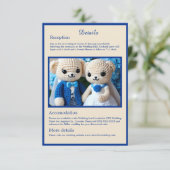 Schattig blauw & wit gehaakte bruiloft paar informatiekaartje (Staand voorkant)