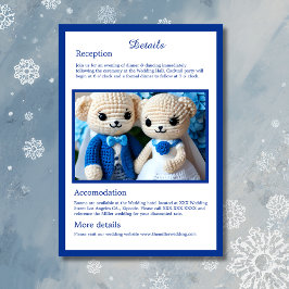 Schattig blauw & wit gehaakte bruiloft paar informatiekaartje