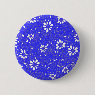 Schattig blauw wit klassiek bloemenpatroon ronde button 5,7 cm