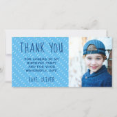 Schattig blauw wit patroon jongen foto verjaardag bedankkaart (Voorkant)