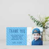 Schattig blauw wit patroon jongen foto verjaardag bedankkaart (Staand voorkant)