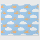 Schattig blauw wit sinaasappel zonneschijn en wolk cadeaupapier (Vlak)