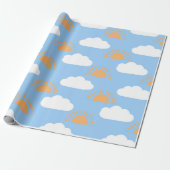 Schattig blauw wit sinaasappel zonneschijn en wolk cadeaupapier (Uitgerold)