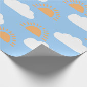 Schattig blauw wit sinaasappel zonneschijn en wolk cadeaupapier (Hoek)