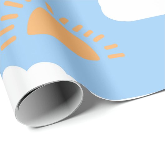 Schattig blauw wit sinaasappel zonneschijn en wolk cadeaupapier (Rol Hoek)