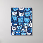 Schattig Blauw Wit Zwart Doodle Kat Lover Canvas Afdruk (Voorkant)