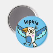 Schattig blauw zeemeeuw Zee Vogel Kinder naam Scho Magneet (Voorkant / Achterkant)