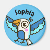 Schattig blauw zeemeeuw Zee Vogel Kinder naam Scho Magneet (Voorkant)