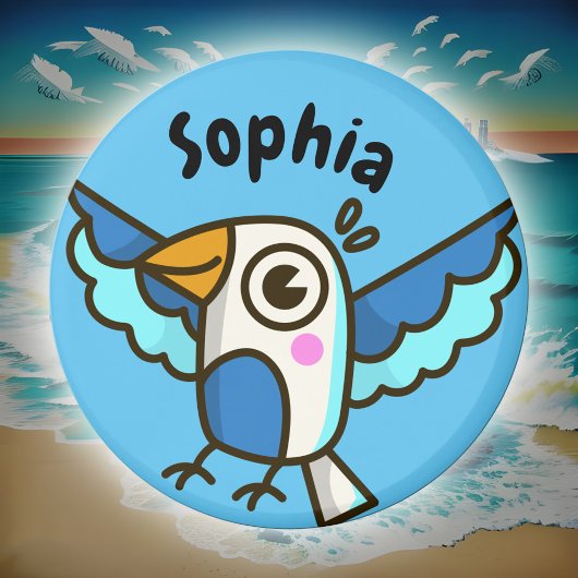 Schattig blauw zeemeeuw Zee Vogel Kinder naam Scho Magneet