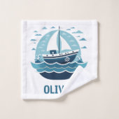 Schattig Blauw Zeilboot Washandje (Wasdoekje)