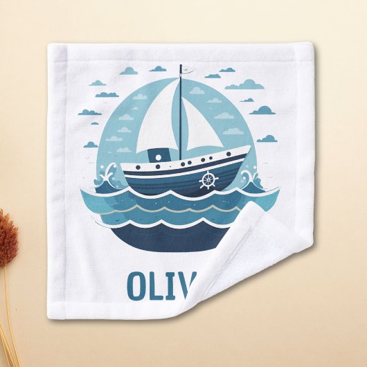 Schattig Blauw Zeilboot Washandje