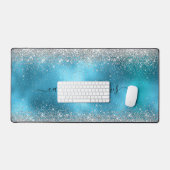Schattig blauw zilver faux glitter bureaumat (Keyboard & Muis)