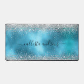 Schattig blauw zilver faux glitter bureaumat (Voorkant)
