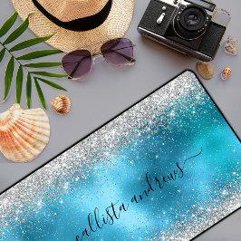 Schattig blauw zilver faux glitter bureaumat