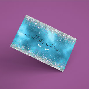 Schattig blauw zilver faux glitter magnetisch visitekaartje