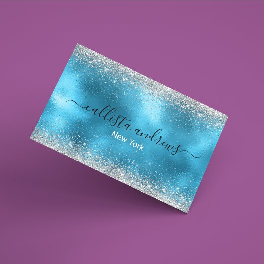 Schattig blauw zilver faux glitter magnetisch visitekaartje