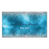 Schattig blauw zilver faux glitter magnetisch visitekaartje (Voorkant)