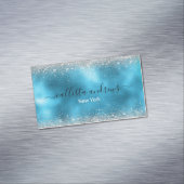 Schattig blauw zilver faux glitter magnetisch visitekaartje (Voorbeeld)