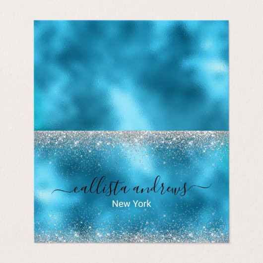 Schattig blauw zilver faux glitter visitekaartje (Buitenkant ongevouwen)