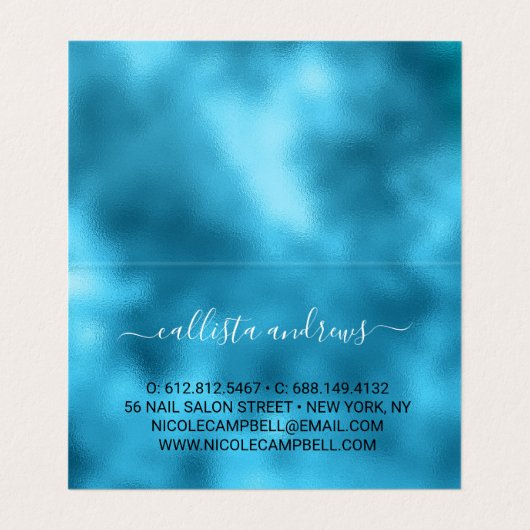 Schattig blauw zilver faux glitter visitekaartje (Binnenkant ongevouwen)