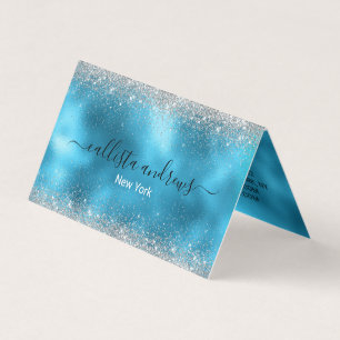 Schattig blauw zilver faux glitter visitekaartje