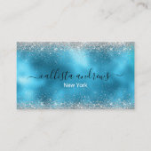 Schattig blauw zilver faux glitter visitekaartje (Voorkant)