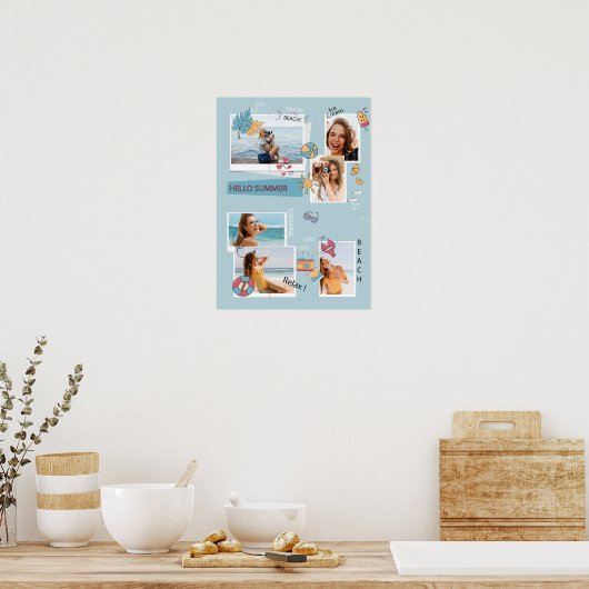 Schattig Blauw Zomer Meerdere Fotocollage Poster (Keuken)