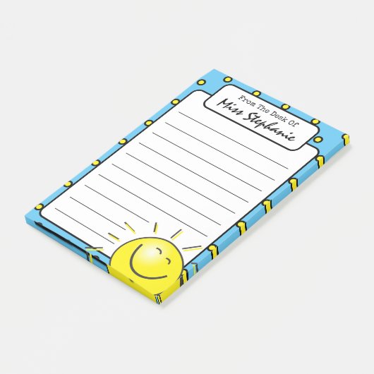 Schattig Blauw Zonneschijn Glimlach Gezicht Van Le Post-it® Notes (Schuin)