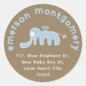 Schattig blauwe olifant nieuwe baby geboorte retou ronde sticker (Voorkant)