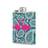 Schattig Blauwgroen blauw en wit Paisley-Flamingos Heupfles (Links)