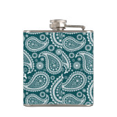 Schattig Blauwgroen blauw en wit Paisley-Flamingos Heupfles (Achterkant)