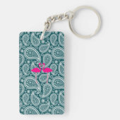 Schattig Blauwgroen blauw wit paisley-roze flaming Sleutelhanger (achterkant)
