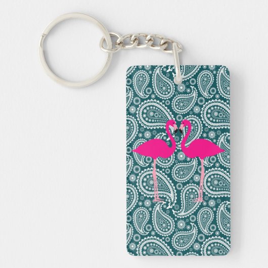 Schattig Blauwgroen blauw wit paisley-roze flaming Sleutelhanger (Voorkant)