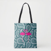 Schattig Blauwgroen blauw wit paisley-roze flaming Tote Bag (Voorkant)