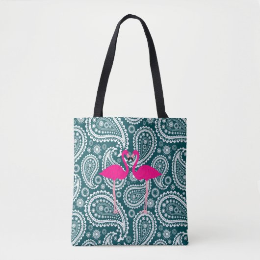 Schattig Blauwgroen blauw wit paisley-roze flaming Tote Bag (Voorkant)
